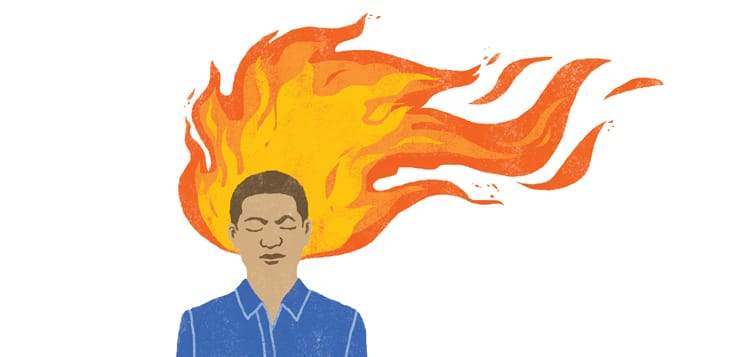 illustration of man meditating with flames behind his head