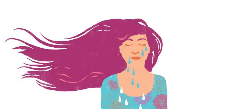 illustration woman with eyes closed, single tear. handle big emotions