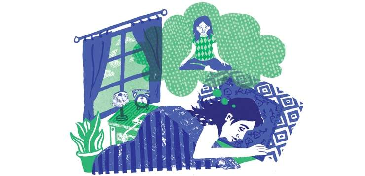 woman sleeping, dreaming about meditating