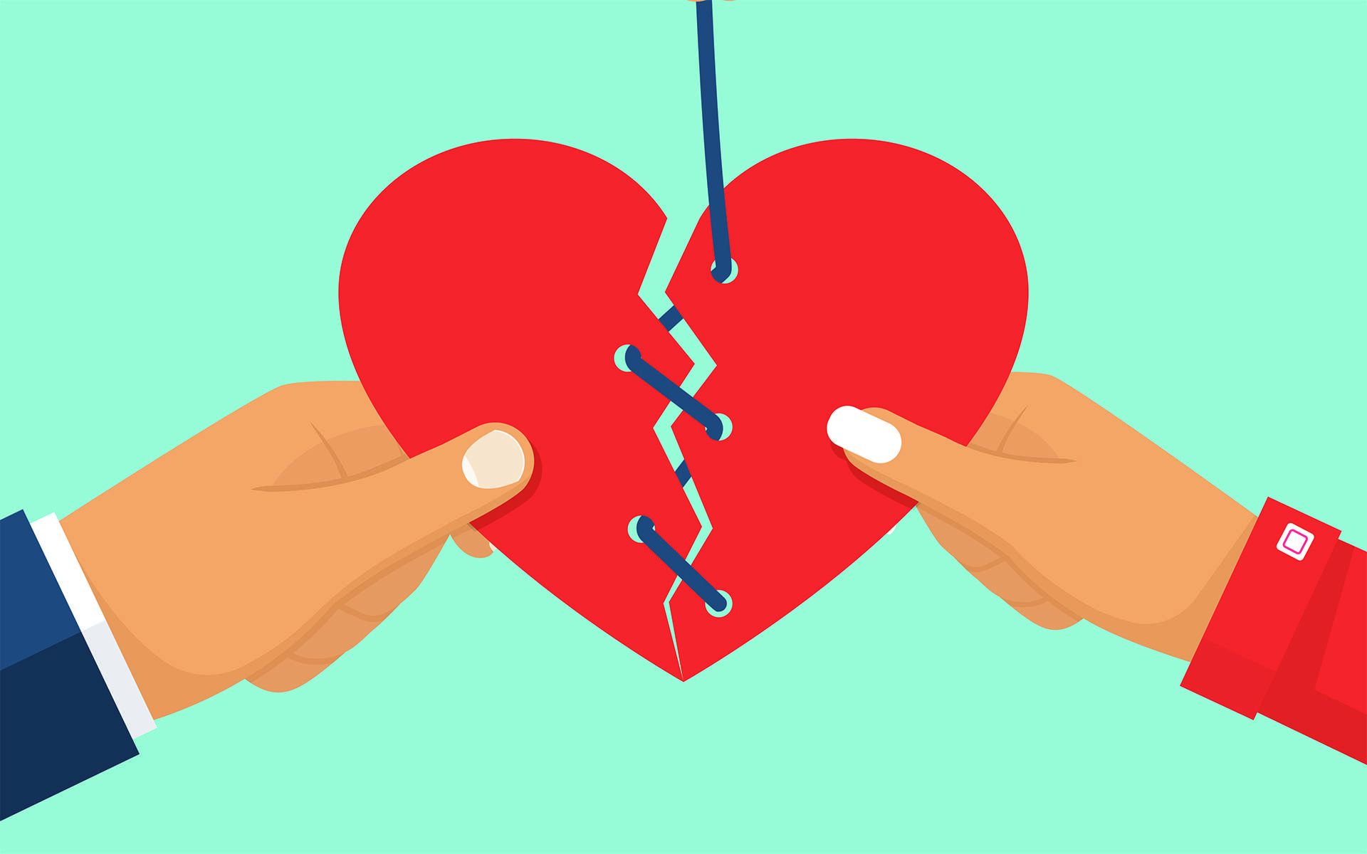 Sharon Salzberg on Why Love will Drive Out Hate - Image of a broken heart held by two hands being sewn back together