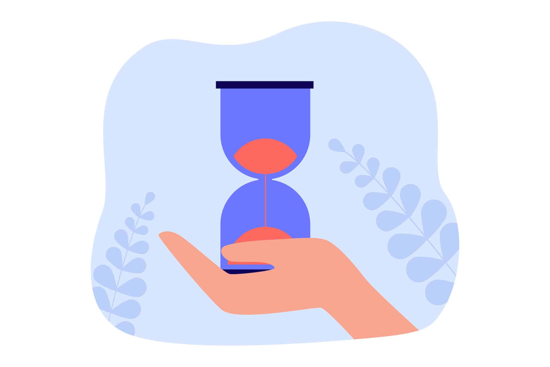 The Benefits of Being a Patient Person—illustration of a hand holding an hour glass.